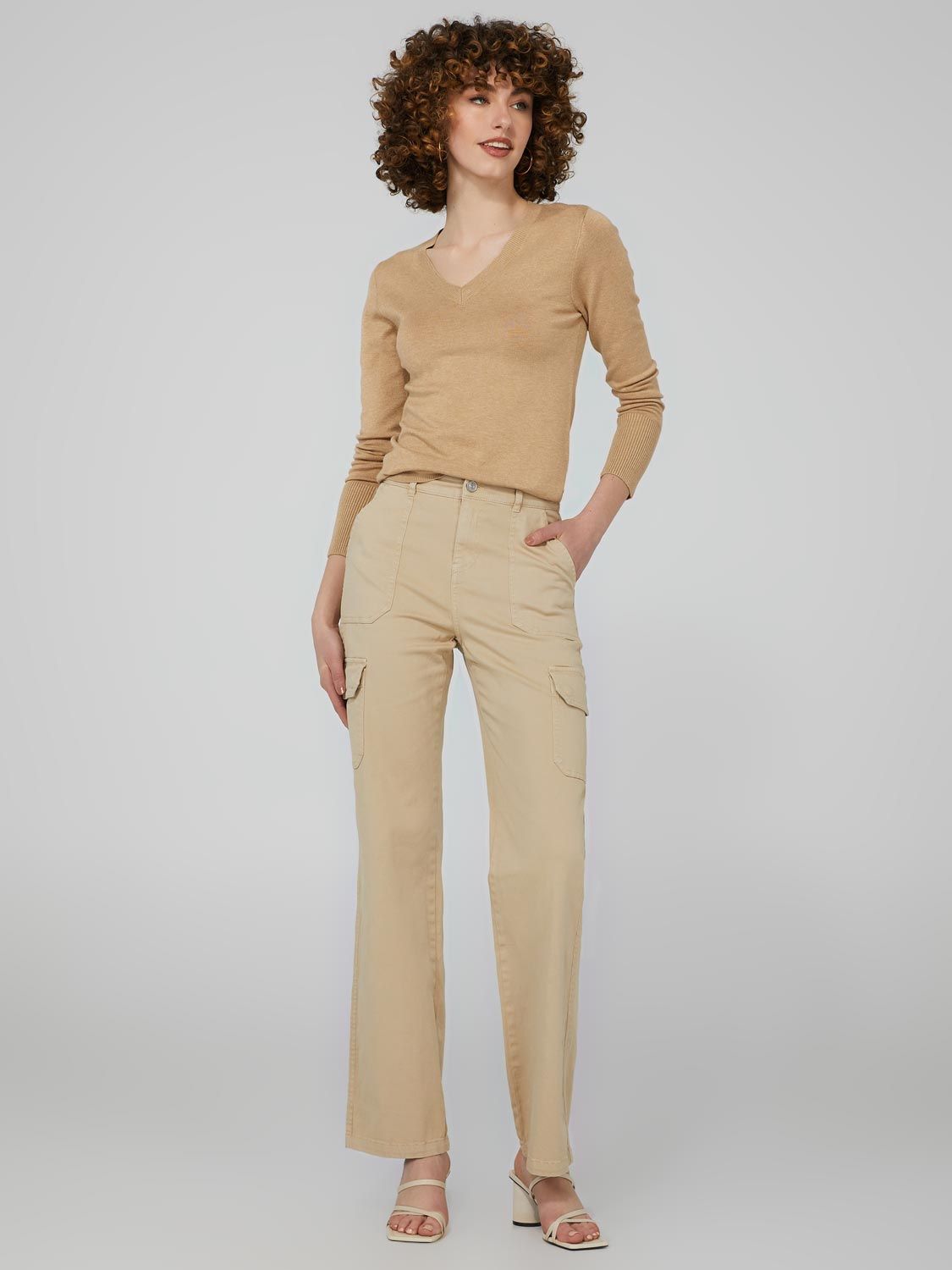 High-Rise Straight Leg Twill Pants With Cargo Pockets sold by Suzy Shier