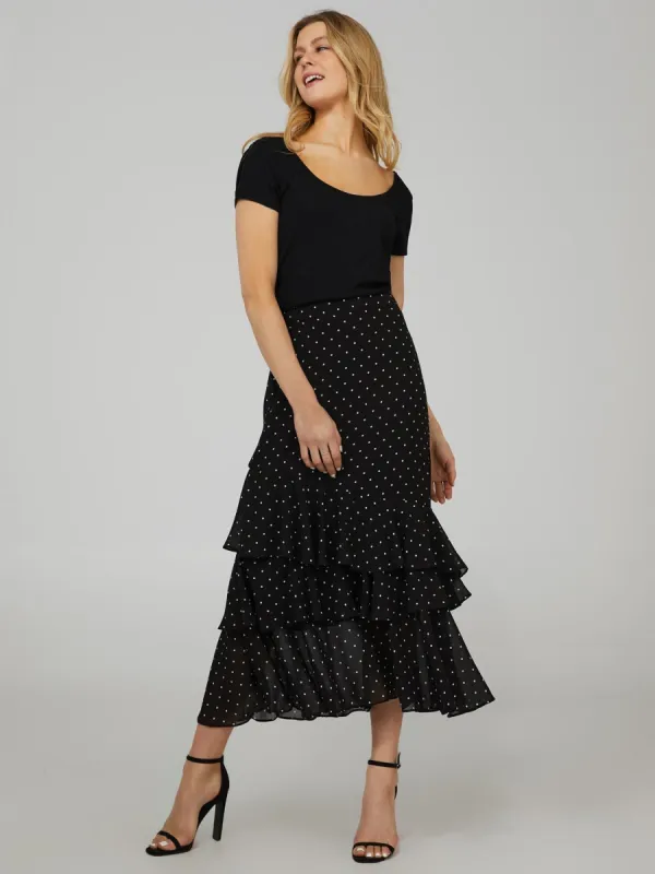 Polka Dot Chiffon 2-Tier Flouncy Skirt sold by Suzy Shier