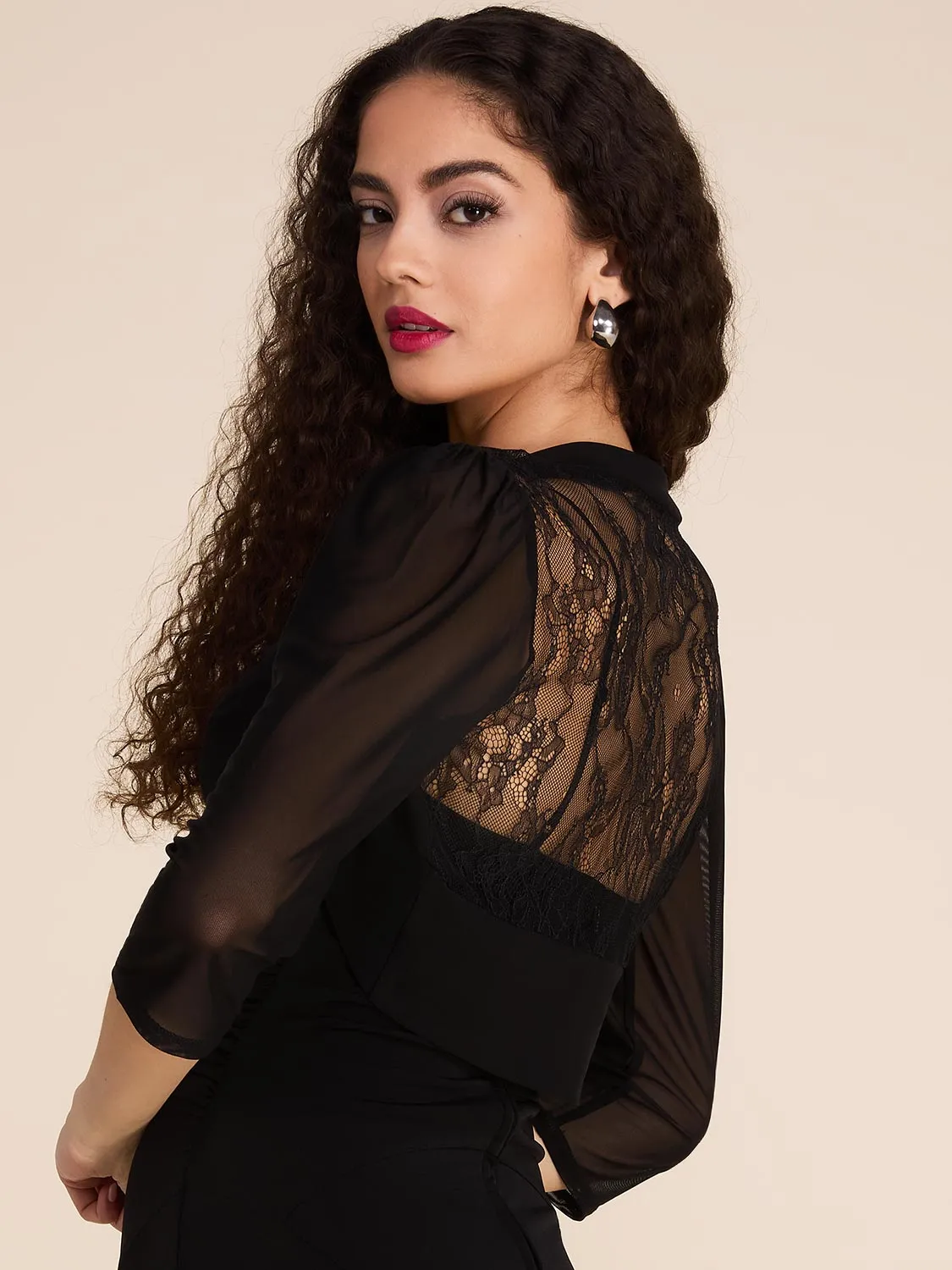 3/4 Sleeve Lace Back Mesh Cover-Up sold by Suzy Shier product image thumbnail 2
