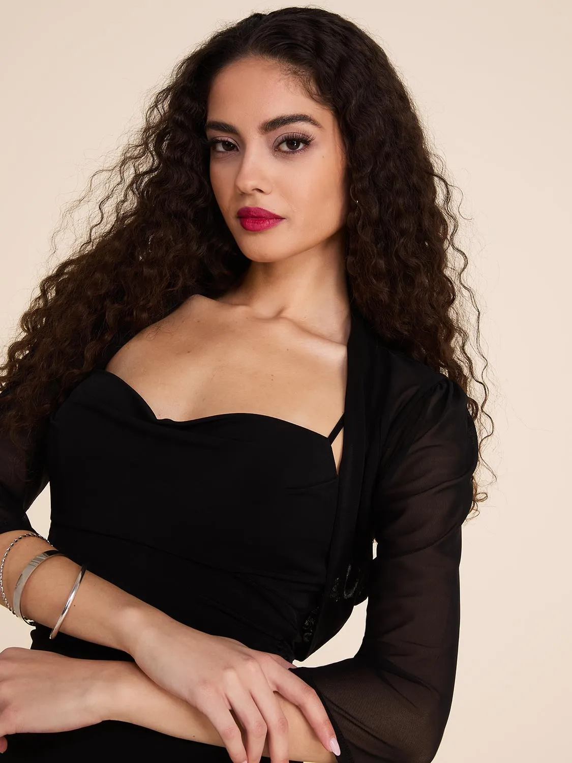3/4 Sleeve Lace Back Mesh Cover-Up sold by Suzy Shier product image thumbnail 3