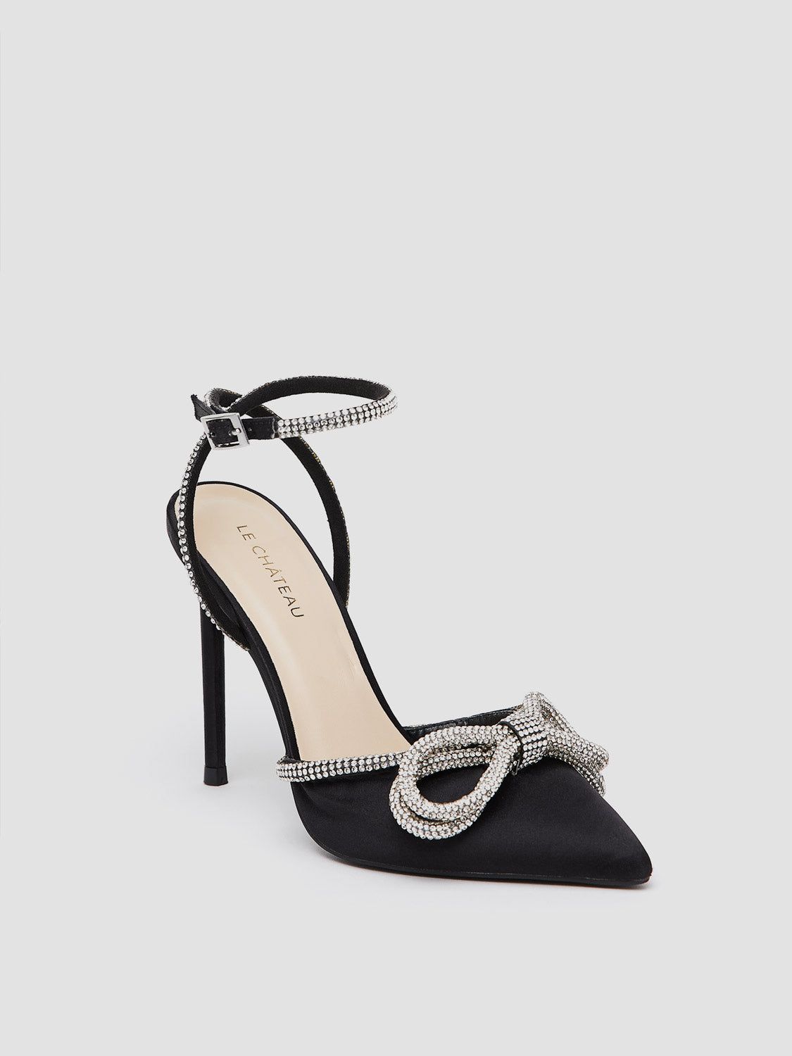 Pointed Toe High Heel Pump With Rhinestone Bow Embellishment sold by Suzy Shier product image thumbnail 2