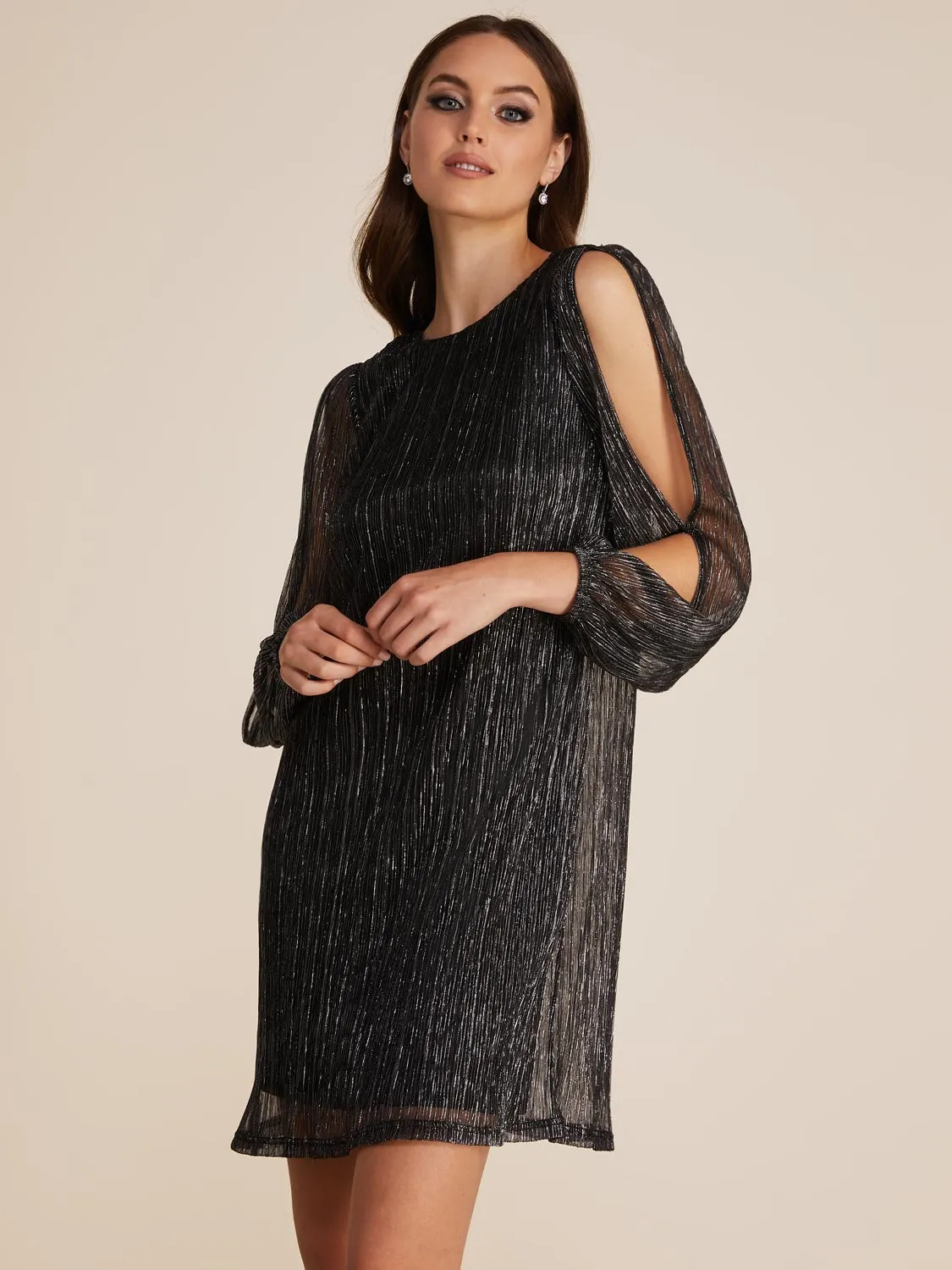 Metallic Crinkle Knit Mini Tunic Dress sold by Suzy Shier product image thumbnail 2