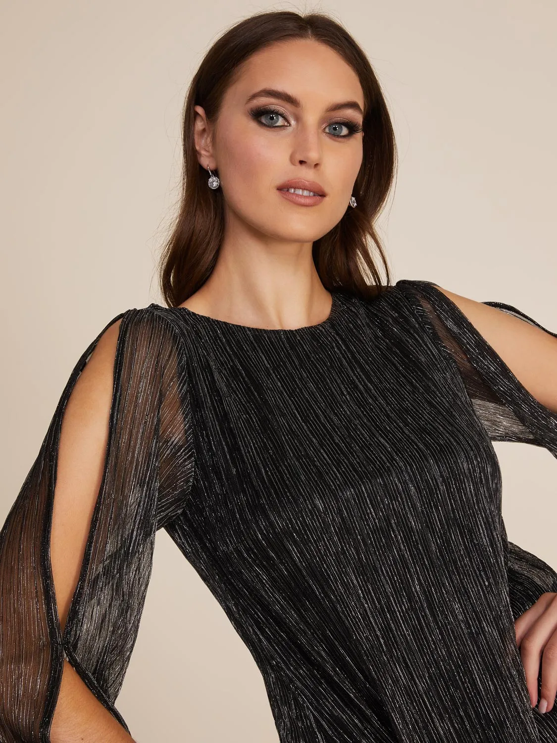 Metallic Crinkle Knit Mini Tunic Dress sold by Suzy Shier product image thumbnail 3