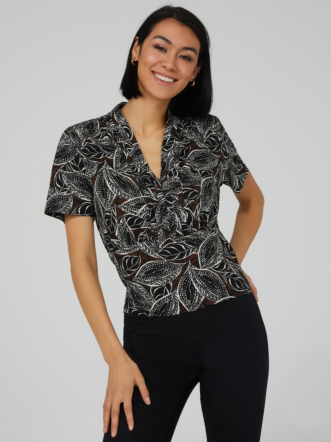 Printed Short Sleeve Drawstring Top sold by Suzy Shier