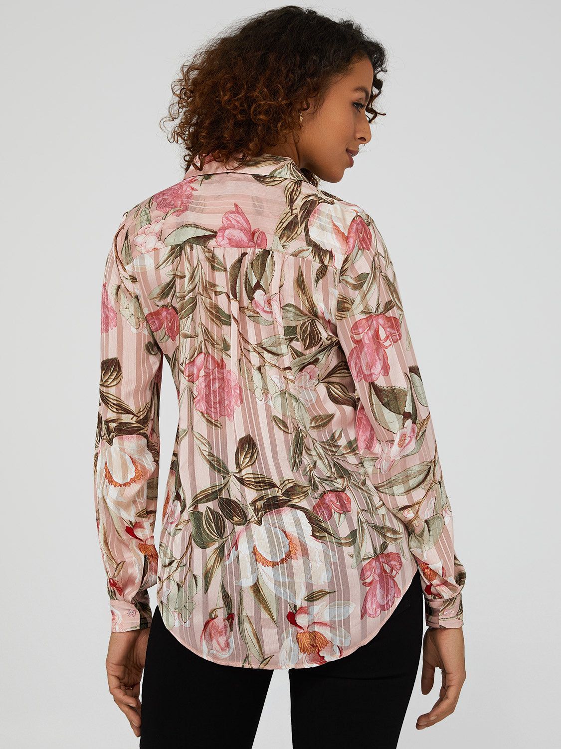 Printed Shadow Stripe Button Down Blouse sold by Suzy Shier product image thumbnail 5