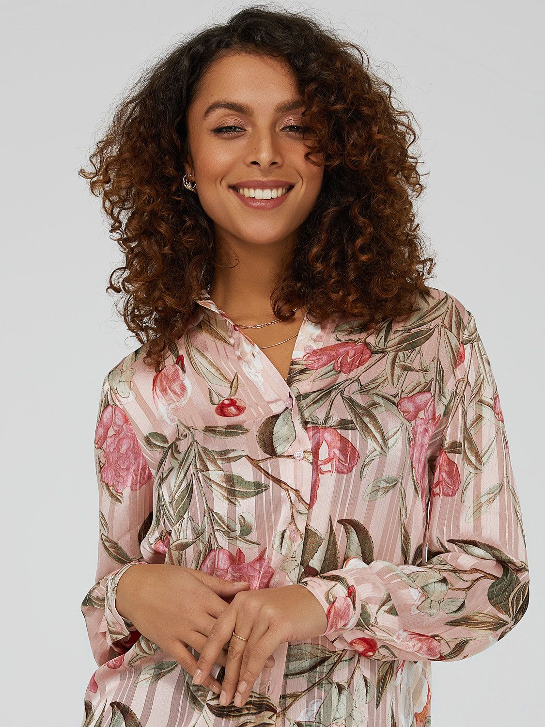 Printed Shadow Stripe Button Down Blouse sold by Suzy Shier product image thumbnail 2