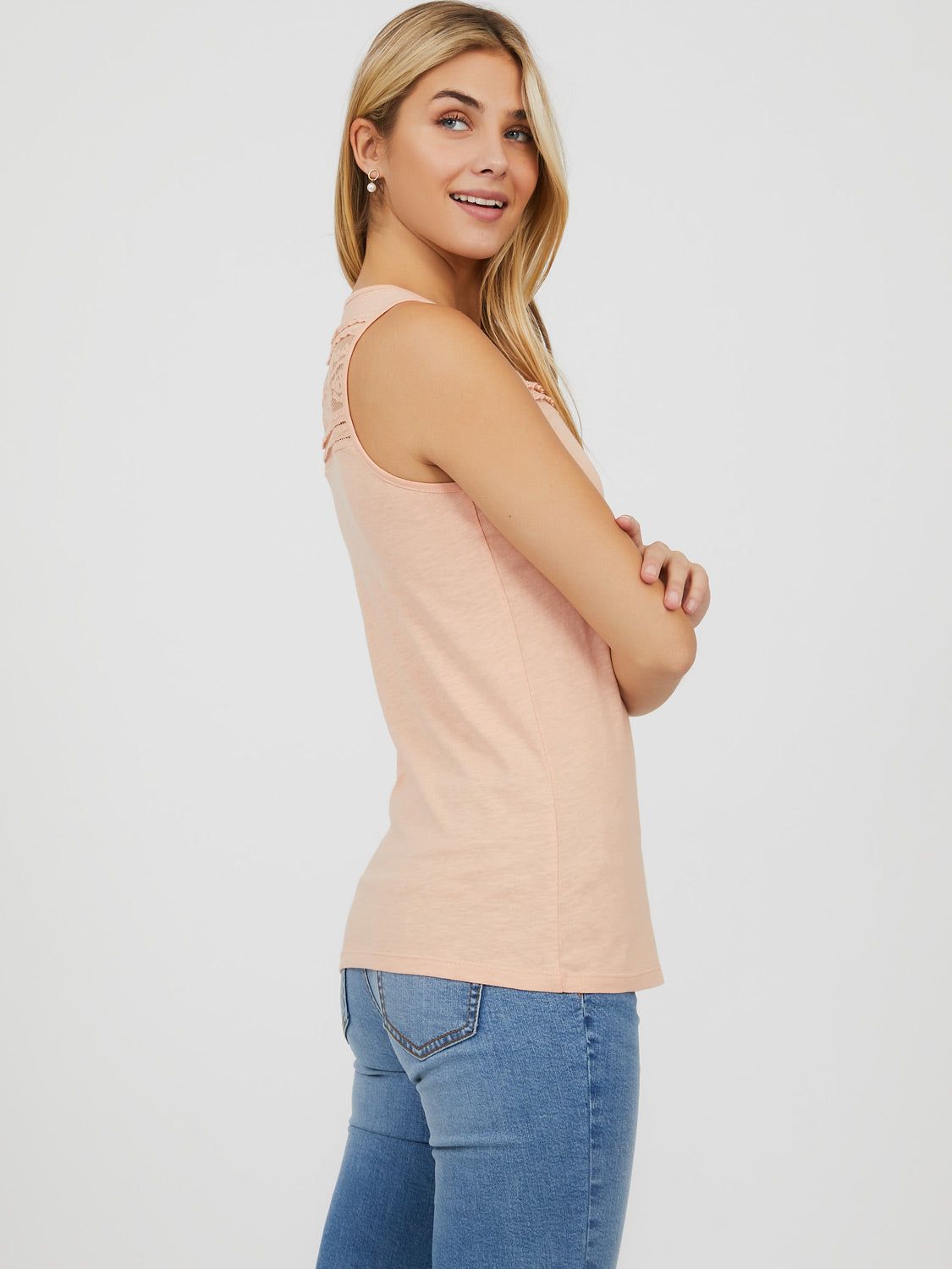 Sleeveless Lace Racer Back Cotton Knit Top sold by Suzy Shier product image thumbnail 11