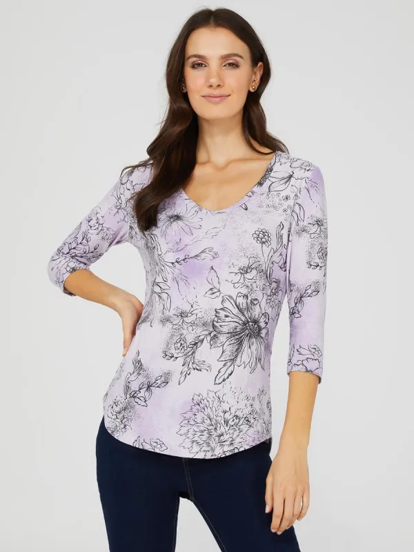 Floral Print 3/4 Sleeve V-Neck Top sold by Suzy Shier