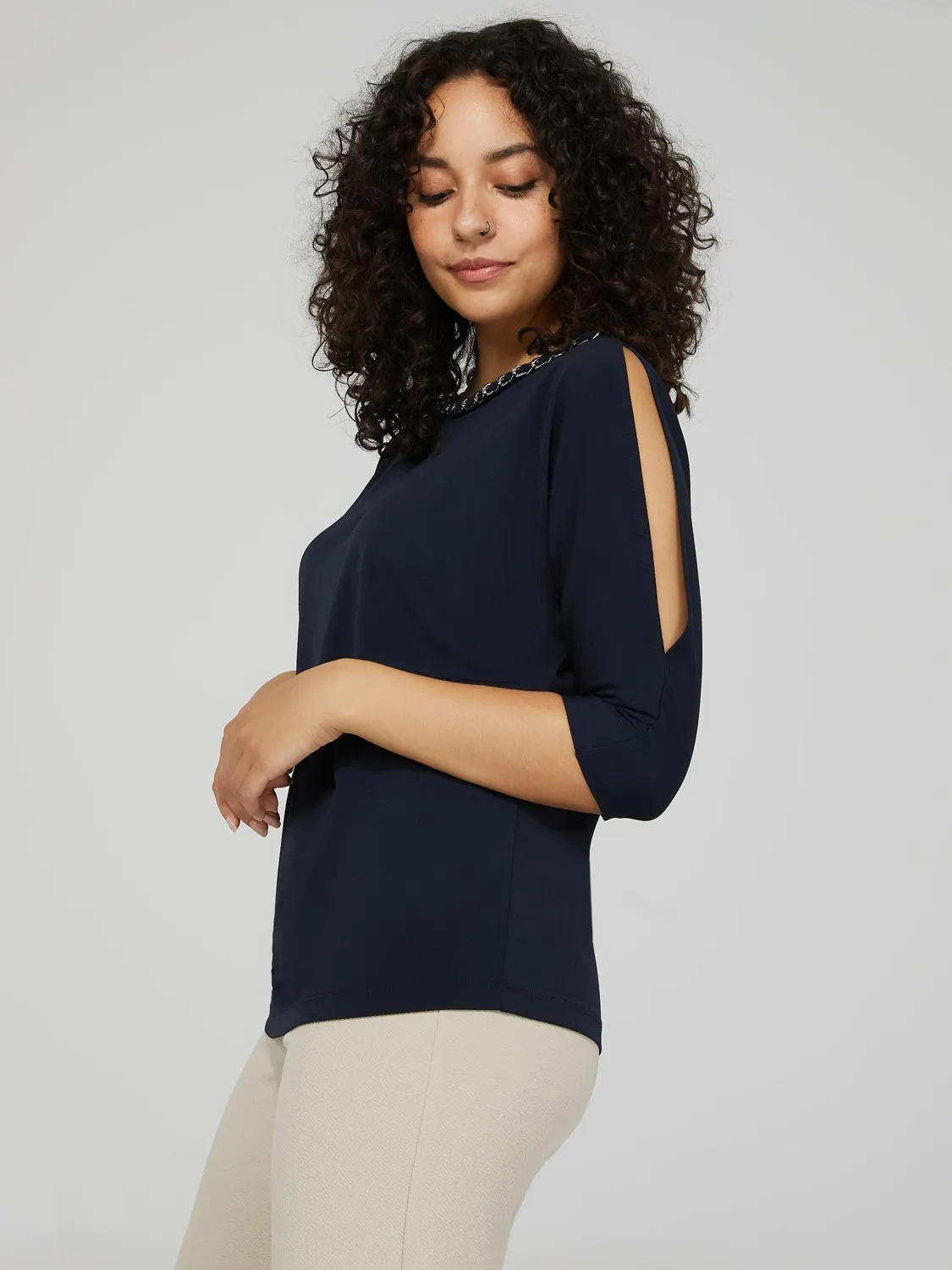 Cold Shoulder Top With Chain Neckline Detail sold by Suzy Shier product image thumbnail 3