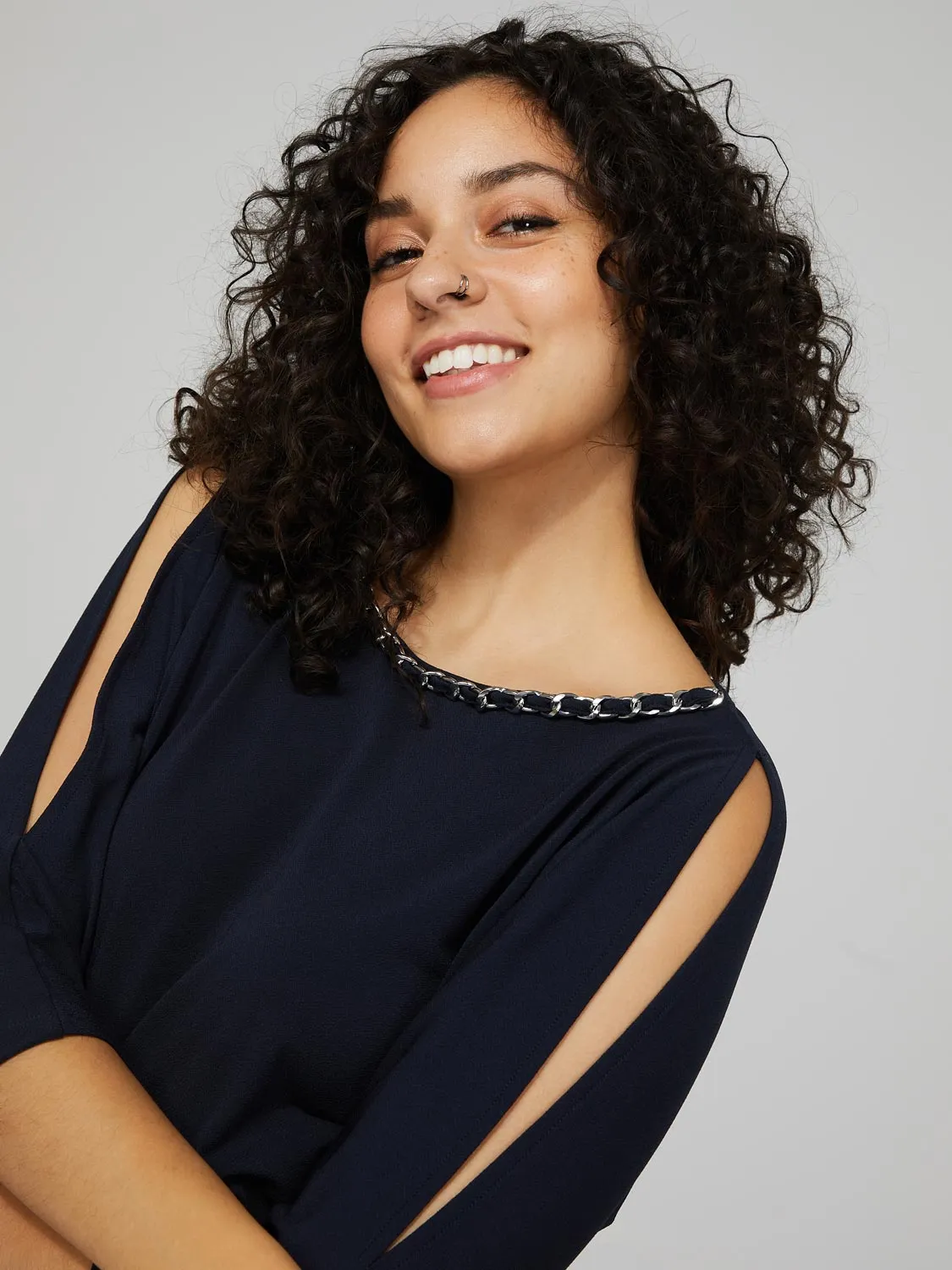 Cold Shoulder Top With Chain Neckline Detail sold by Suzy Shier product image thumbnail 2