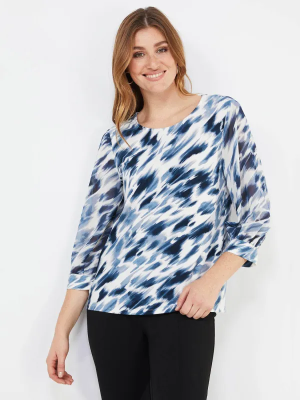 Abstract Print 3/4 Sleeve Chiffon Top sold by Suzy Shier