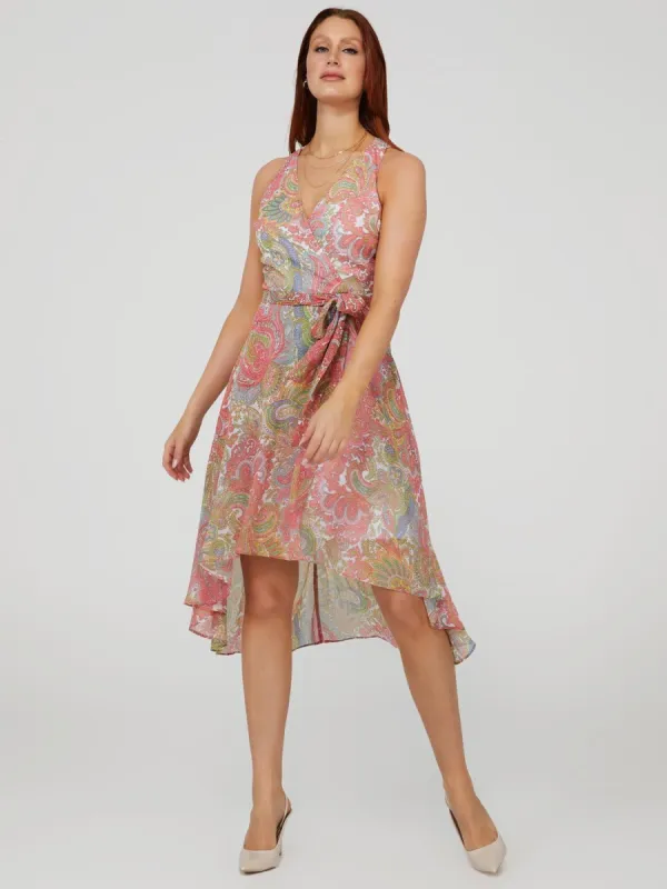 Paisley Print Cross-Front High-Low Midi Dress sold by Suzy Shier