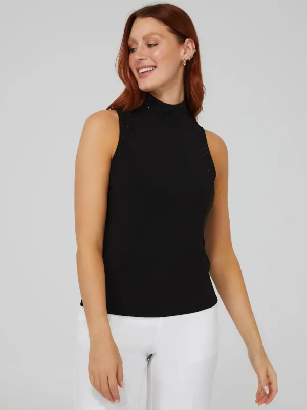 Rhinestone Sleeveless Mock Neck Top sold by Suzy Shier