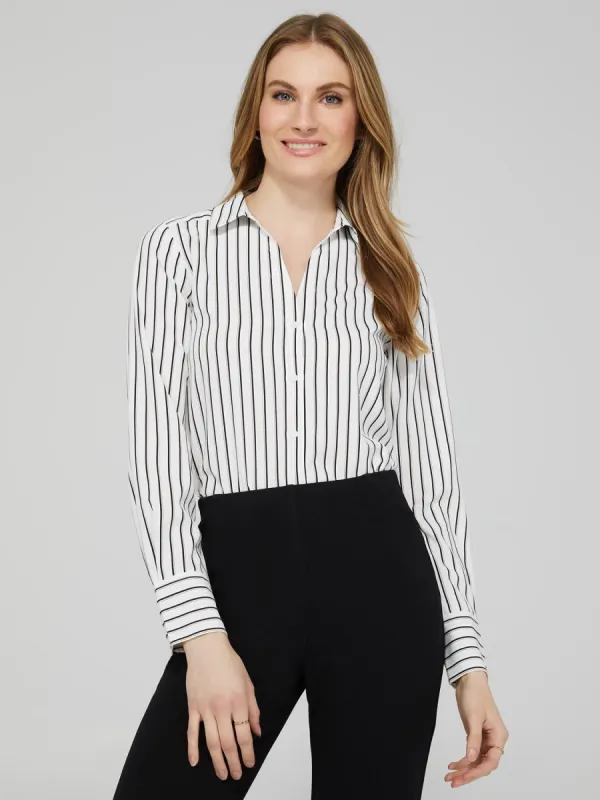 Striped Chiffon Split Neck Button-Front Blouse sold by Suzy Shier