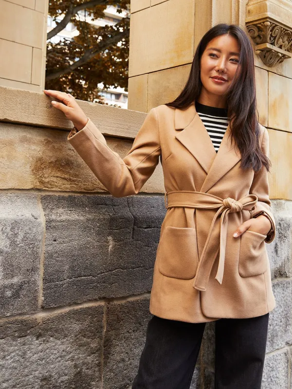 Short Belted Coat With Front Patch Pockets sold by Suzy Shier