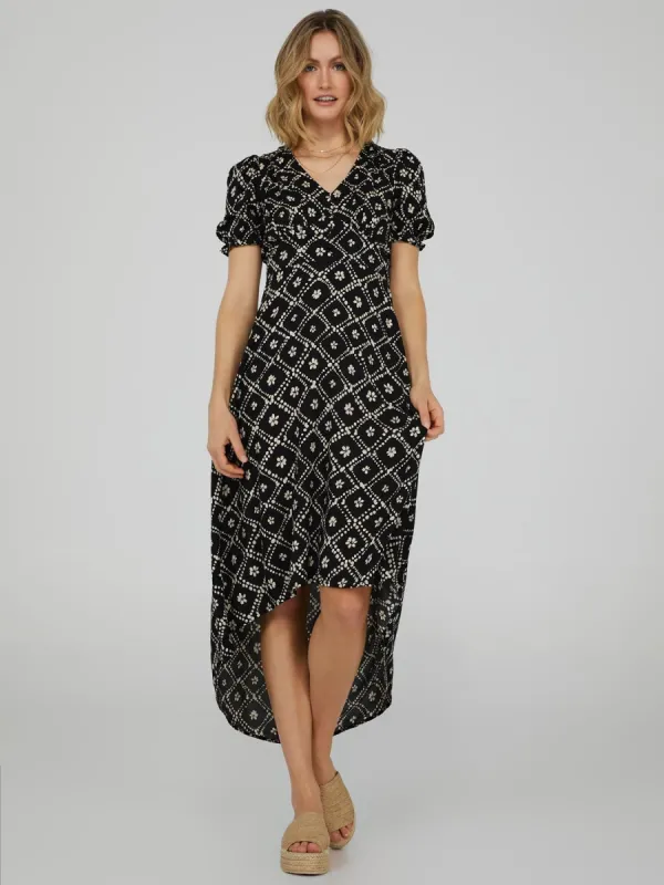 Printed High-Low Dress With Empire Waist sold by Suzy Shier