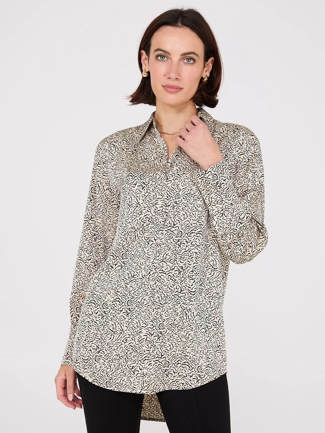Abstract Print Satin Tunic Blouse sold by Suzy Shier