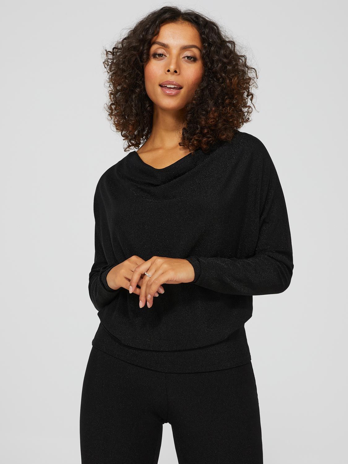 Glitter Dolman Sleeve Cowl Neck Top sold by Suzy Shier