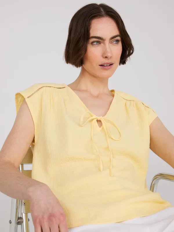 Textured Cap Sleeve Tie-Front Top sold by Suzy Shier