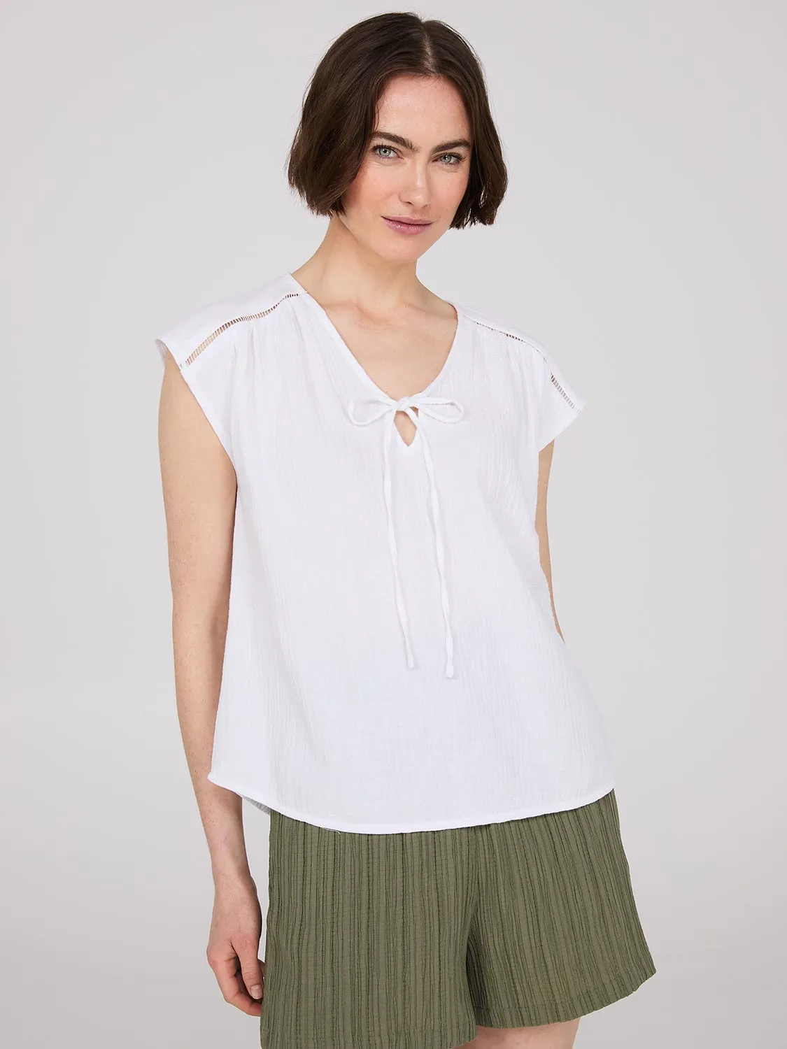 Textured Cap Sleeve Tie-Front Top sold by Suzy Shier product image thumbnail 2