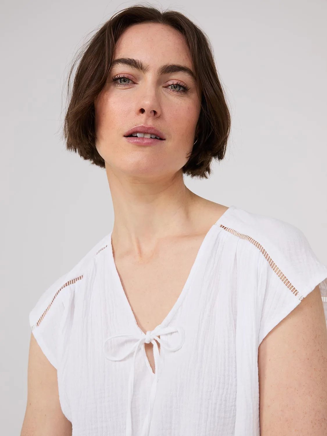 Textured Cap Sleeve Tie-Front Top sold by Suzy Shier product image thumbnail 3