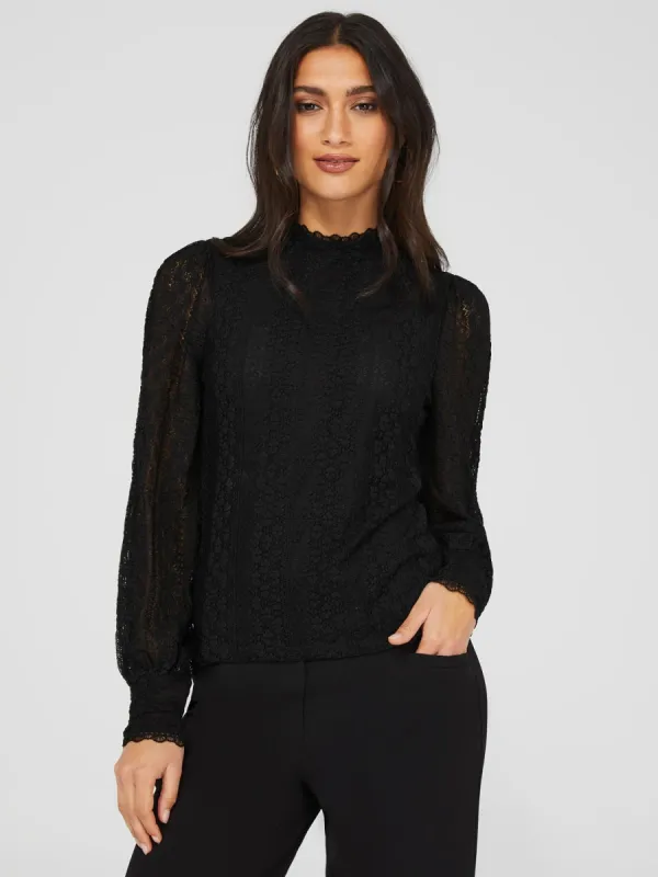 Long Balloon Sleeve Lace Top sold by Suzy Shier