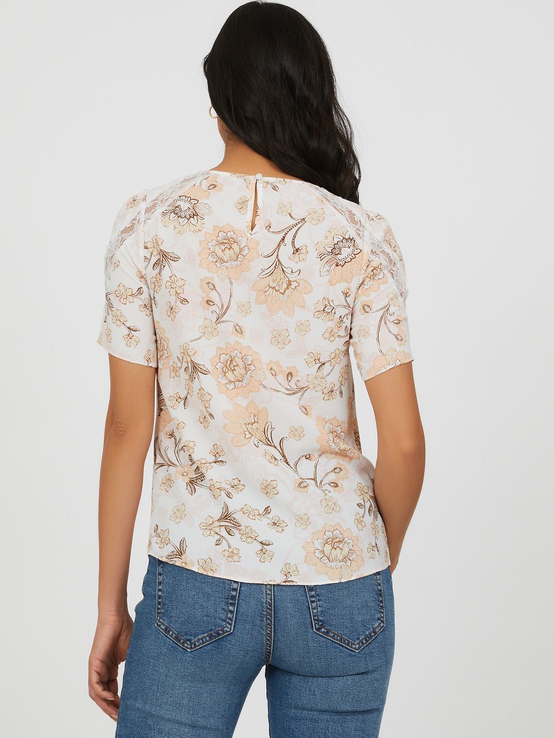 Short Sleeve Lace Trim Printed Blouse sold by Suzy Shier product image thumbnail 4