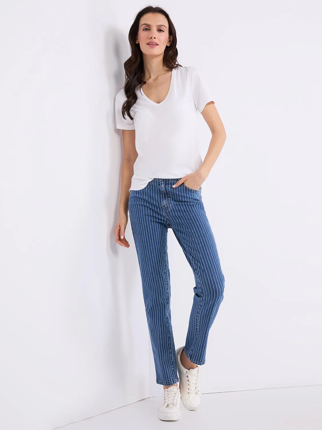 Striped Slim Leg Jeans sold by Suzy Shier