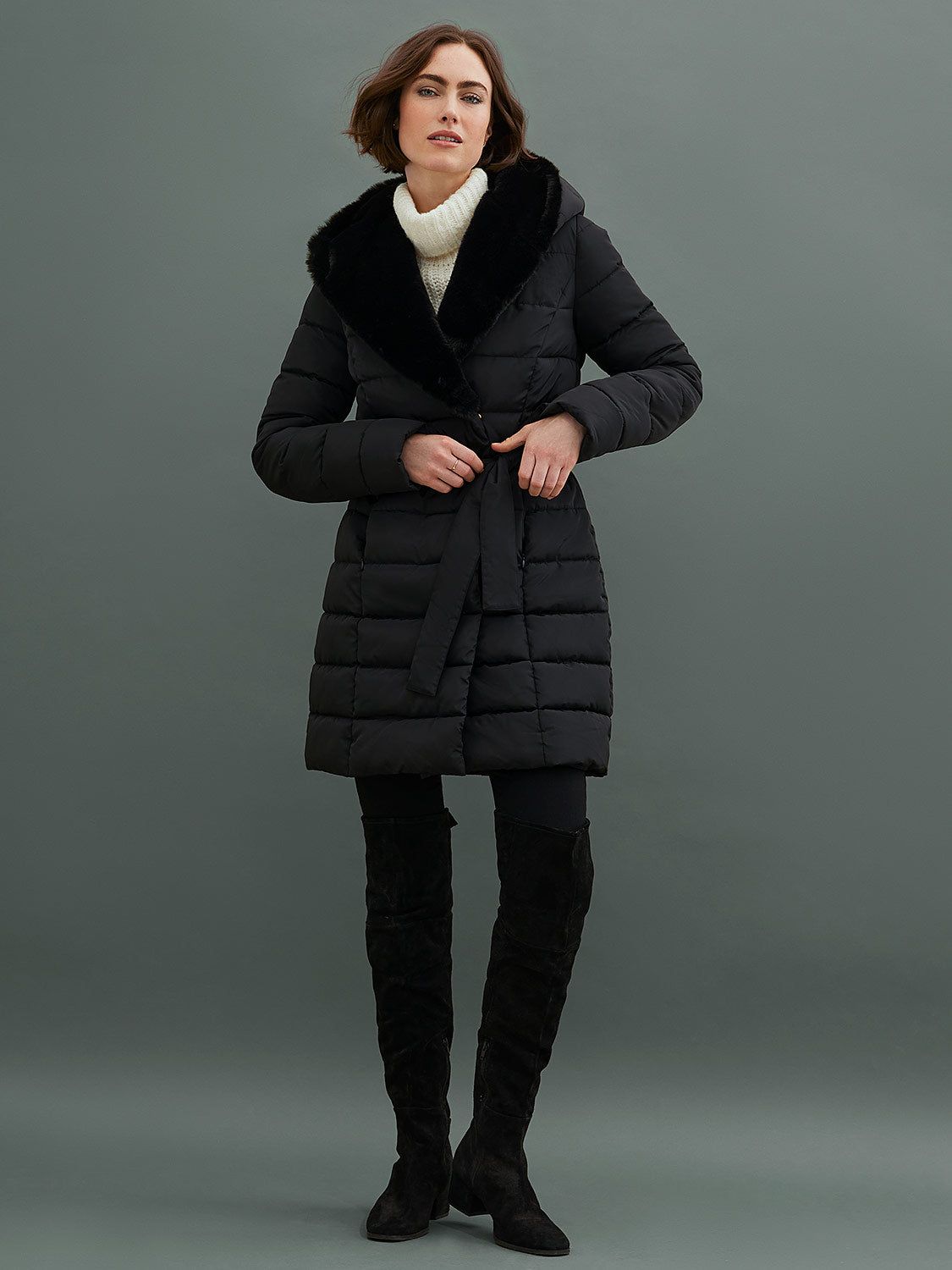 Hooded Puffer Coat With Faux Fur Collar sold by Suzy Shier