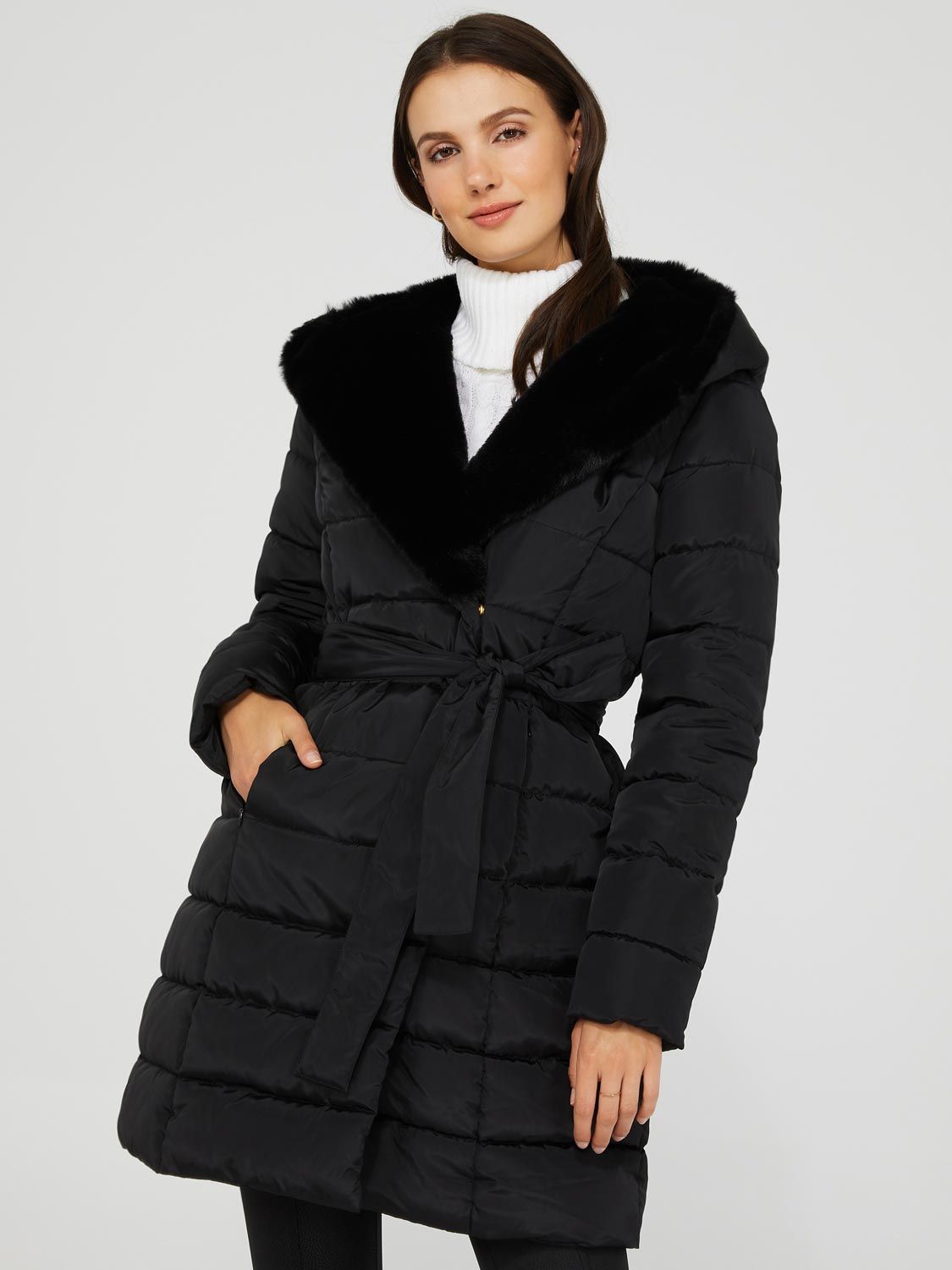 Hooded Puffer Coat With Faux Fur Collar sold by Suzy Shier product image thumbnail 4