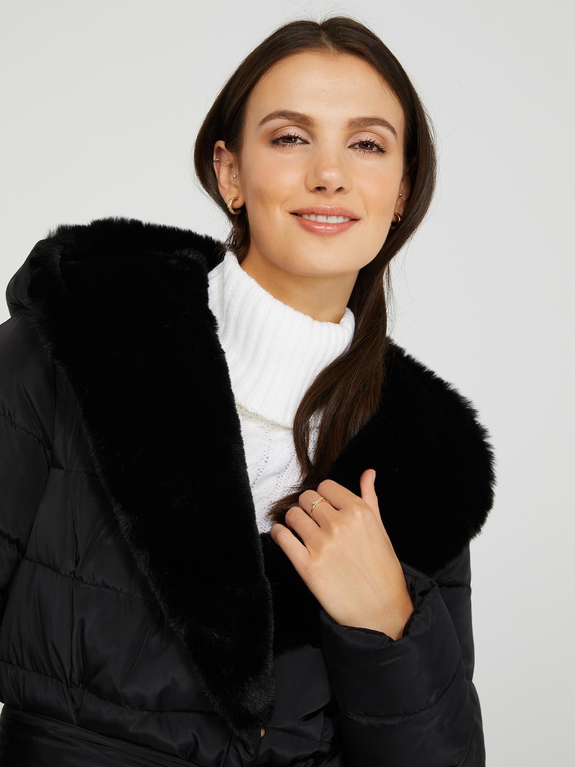 Hooded Puffer Coat With Faux Fur Collar sold by Suzy Shier product image thumbnail 3