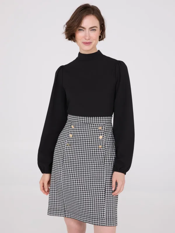 Long Sleeve 2-Fer Checkered Mini Dress sold by Suzy Shier