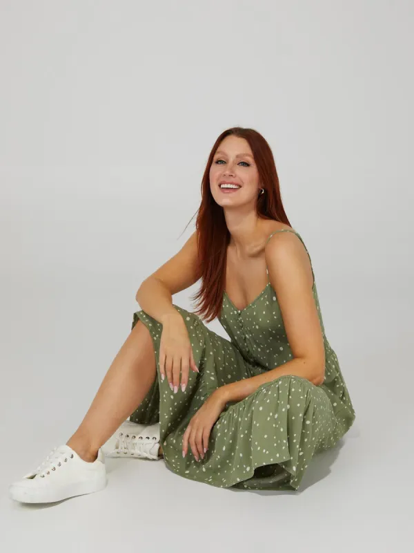 Printed Button-Front Midi Dress sold by Suzy Shier