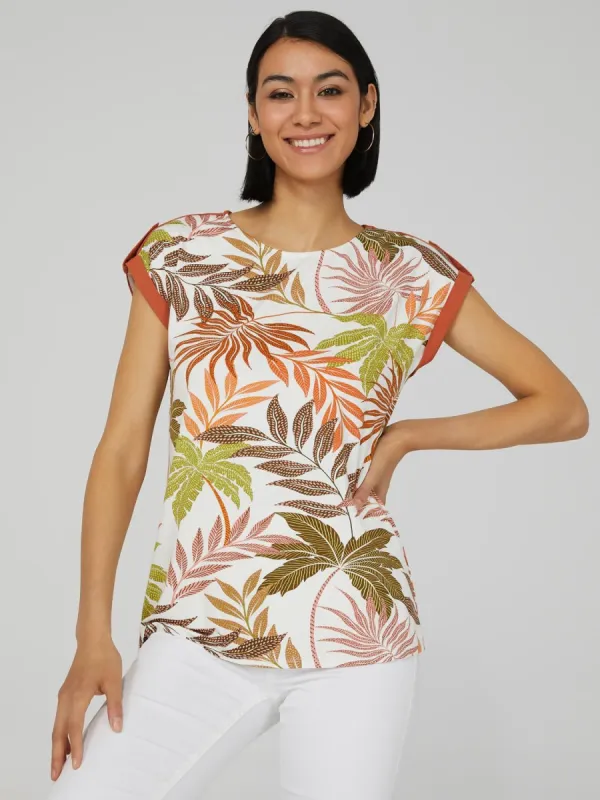 Printed Dolman Sleeve T-Shirt With Button Detail sold by Suzy Shier