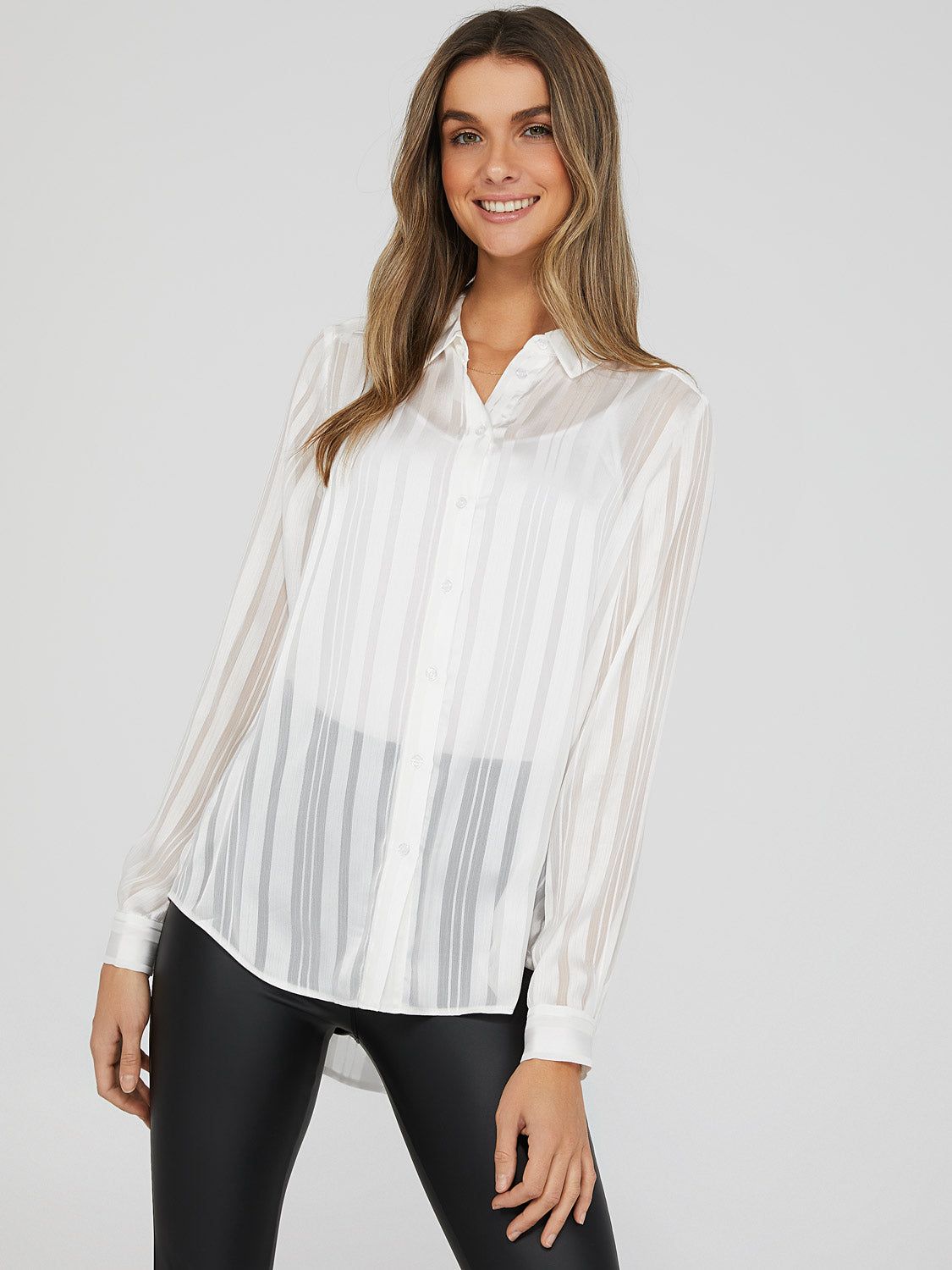 Shadow Stripe Button Down Blouse sold by Suzy Shier product image thumbnail 4
