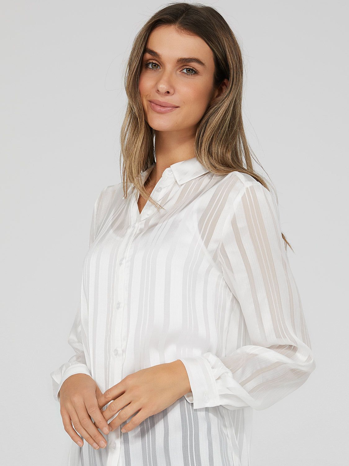 Shadow Stripe Button Down Blouse sold by Suzy Shier product image thumbnail 3