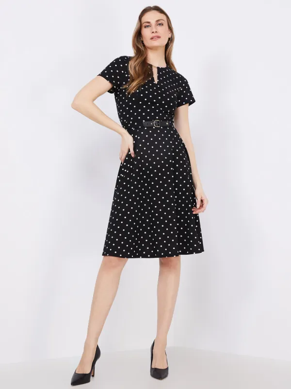 Dot Print Front Keyhole Fit & Flare Midi Dress sold by Suzy Shier