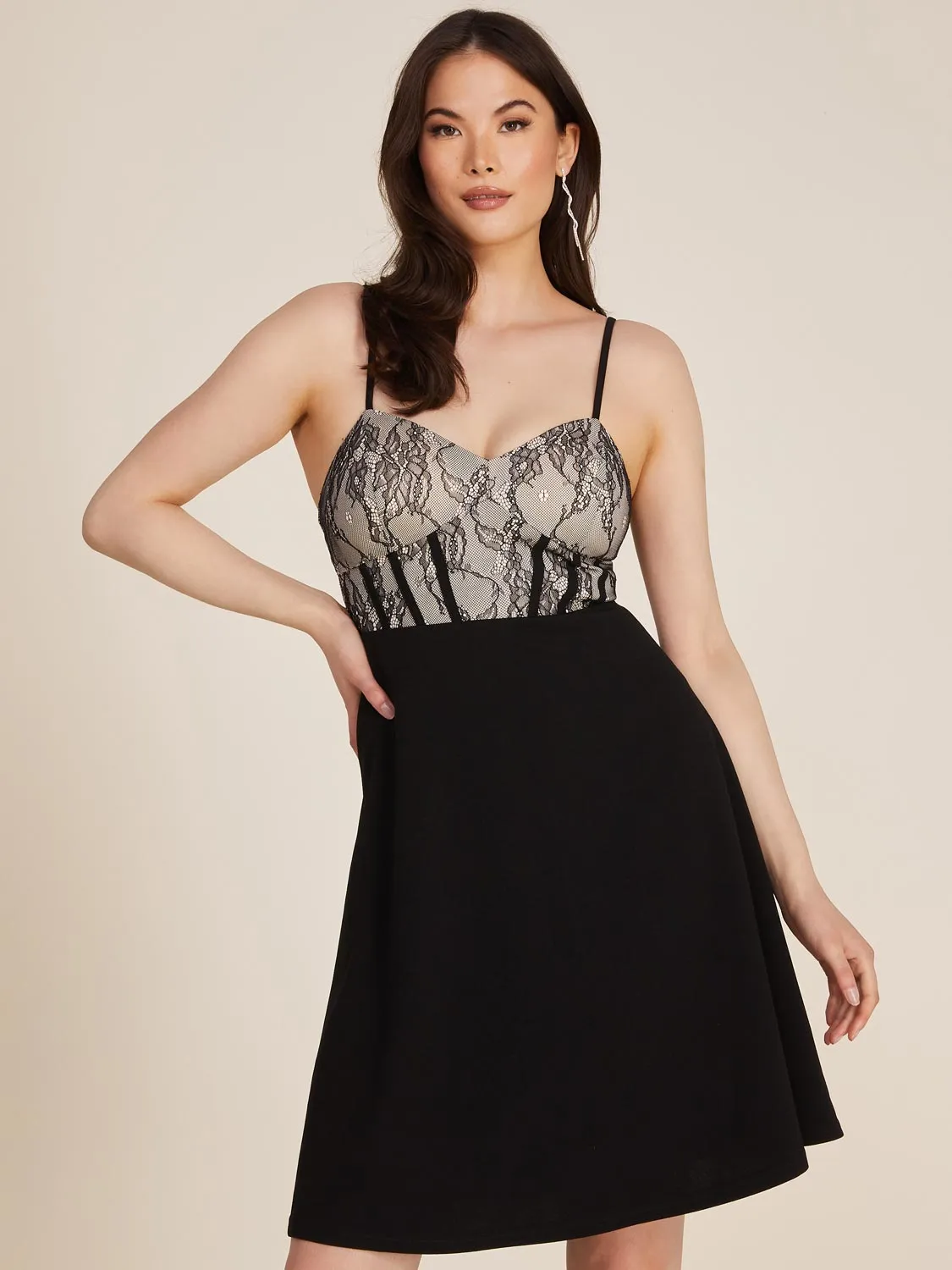 Lace Bustier Mini Fit & Flare Dress sold by Suzy Shier