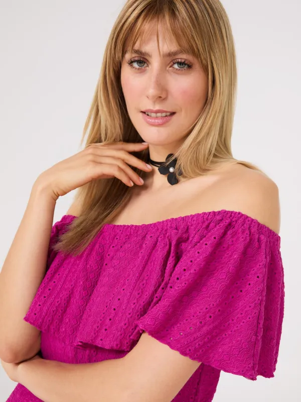 Eyelet Textured Off-The-Shoulder Top sold by Suzy Shier