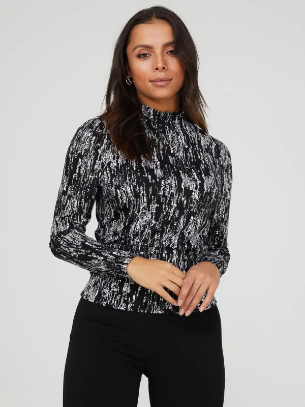 Textured Abstract Print Mock Neck Top sold by Suzy Shier
