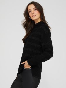 Striped Mock Neck High-Low Sweater sold by Suzy Shier