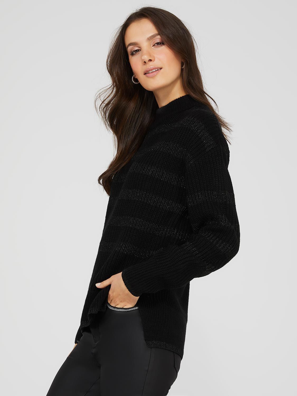 Striped Mock Neck High-Low Sweater sold by Suzy Shier product image thumbnail 4