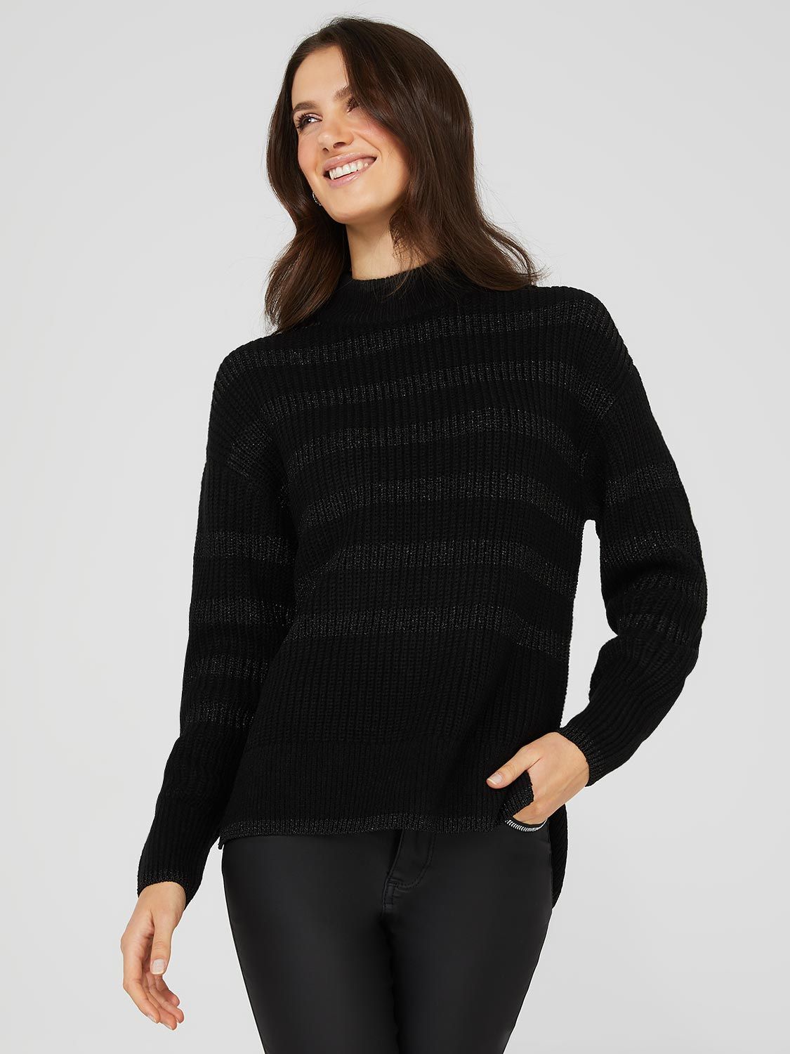 Striped Mock Neck High-Low Sweater sold by Suzy Shier product image thumbnail 3