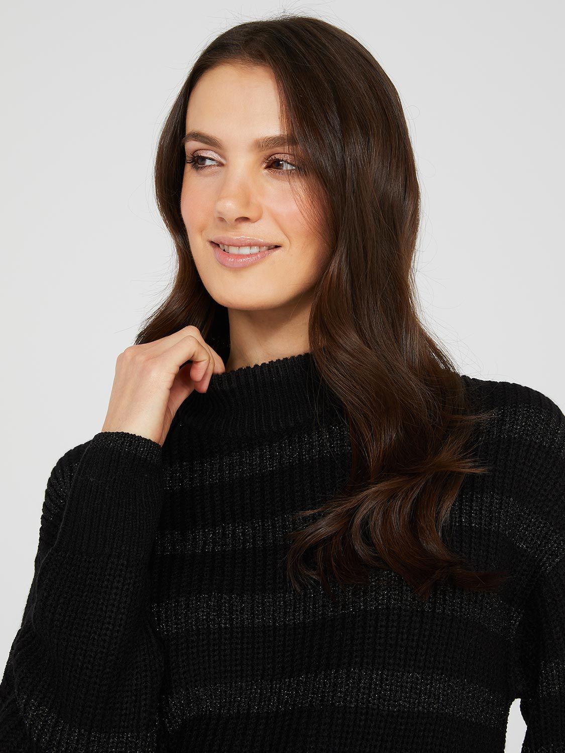 Striped Mock Neck High-Low Sweater sold by Suzy Shier product image thumbnail 2