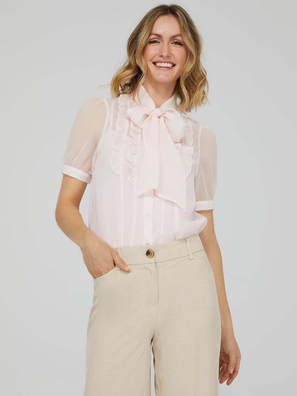 Ruffle Front Chiffon Tie Neck Top sold by Suzy Shier product image thumbnail 3