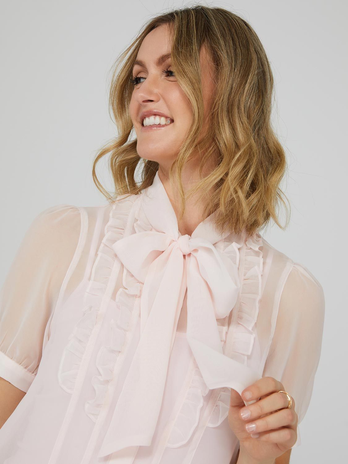 Ruffle Front Chiffon Tie Neck Top sold by Suzy Shier product image thumbnail 2