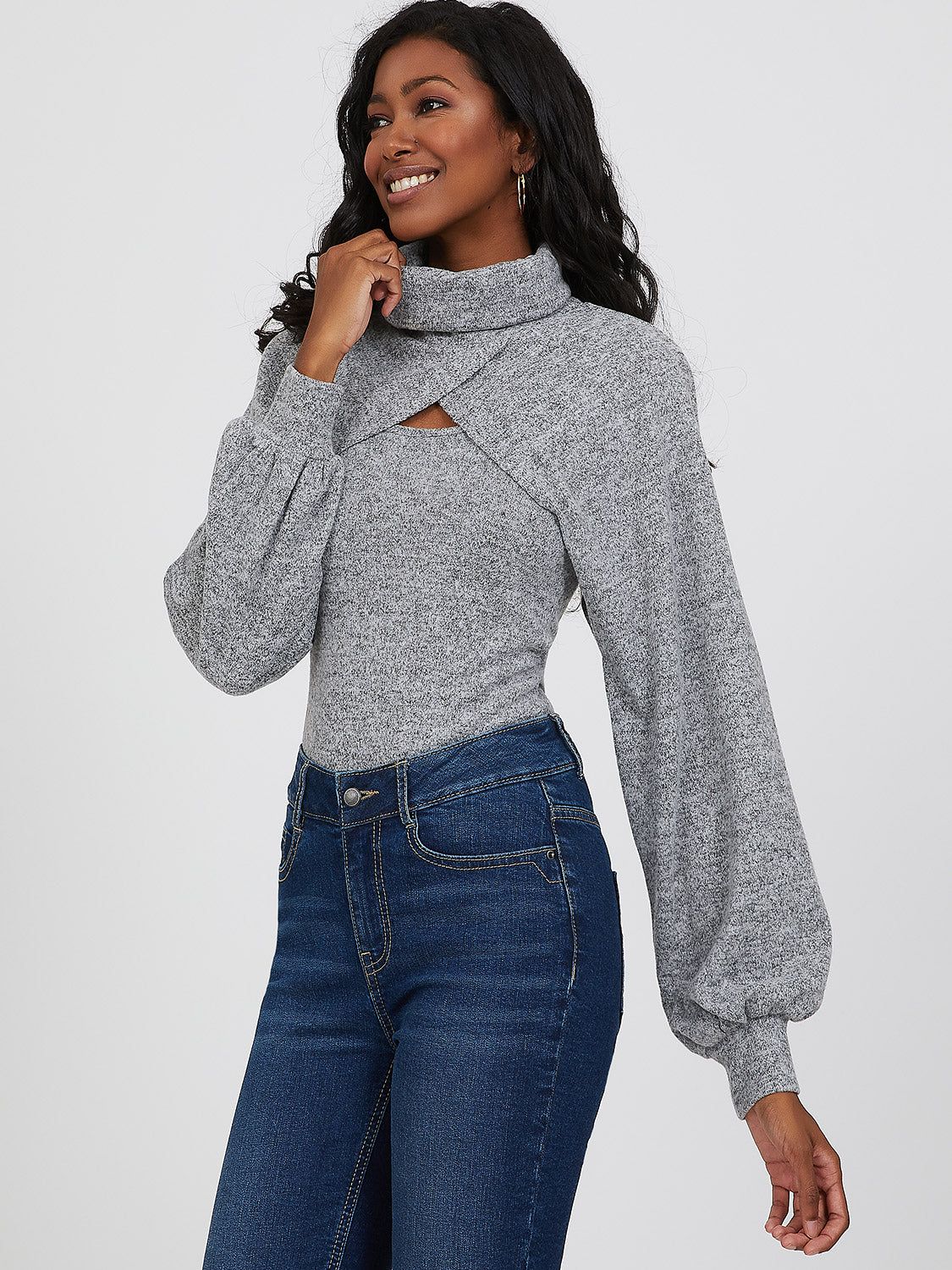 Balloon Sleeve Super Cropped Turtle Neck sold by Suzy Shier