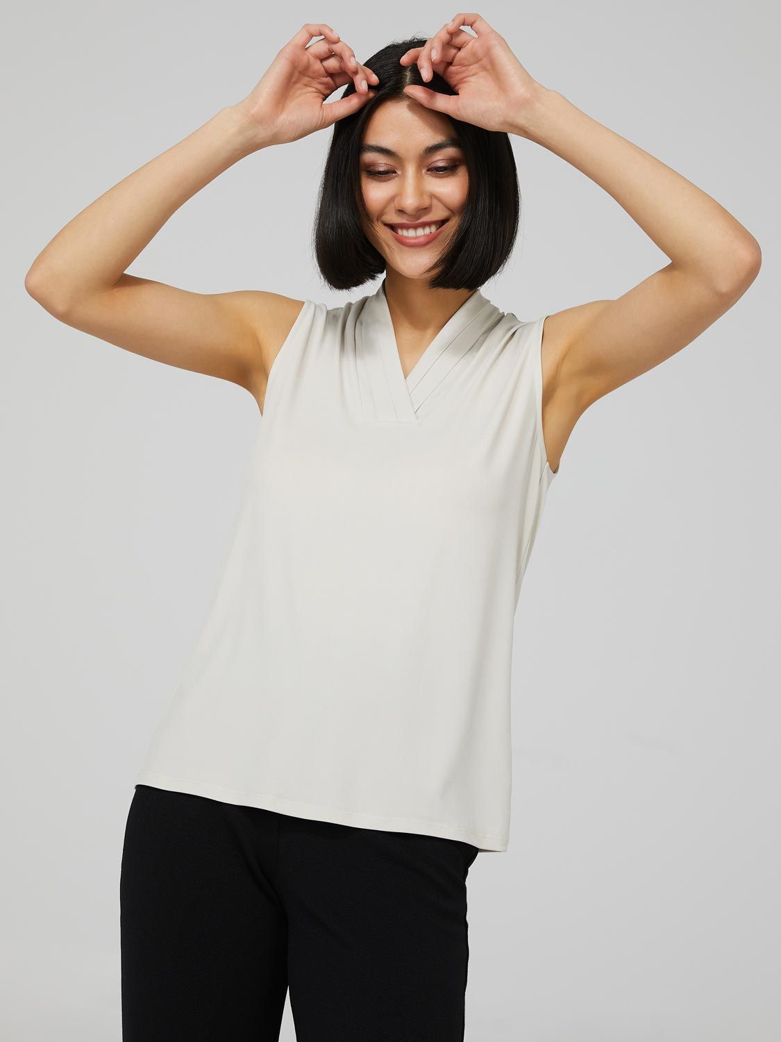 Sleeveless Top With Pleated Shawl Collar sold by Suzy Shier product image thumbnail 3