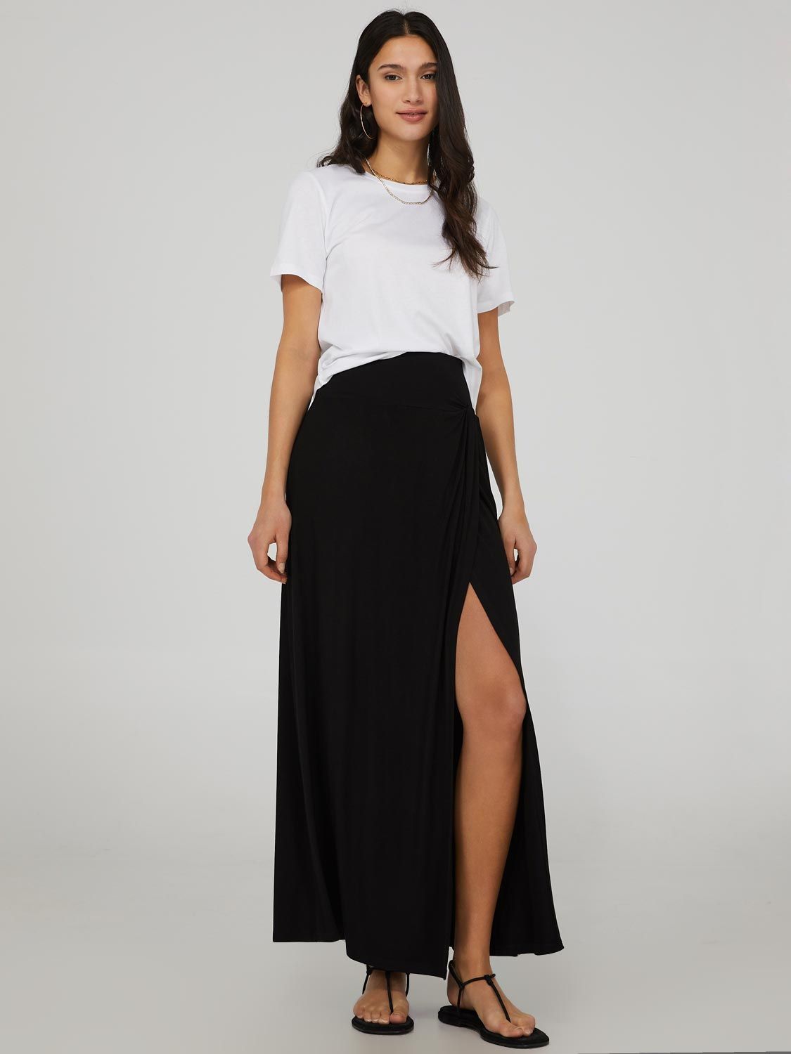 Side Knot Pleated Maxi Skirt sold by Suzy Shier