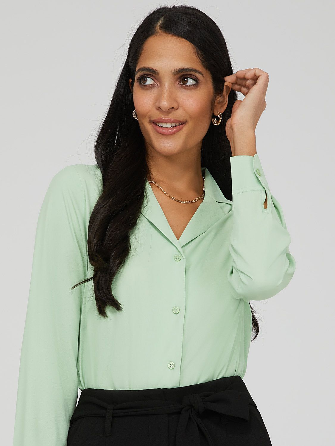 Crepe Chiffon Button-Down Blouse sold by Suzy Shier product image thumbnail 10